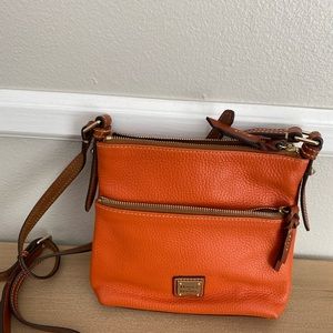 Dooney & Bourke Orange and Brown Pebble Leather Letter Carrier Crossbody Bag
